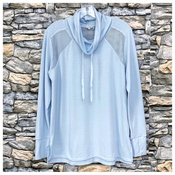 #33 RBX Blue Cowl Neck Mesh Pullover Active Workout Casual Tunic Shirt Top Large - Picture 1 of 1
